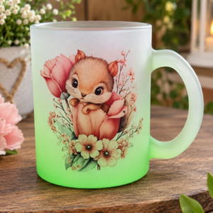 Green Frosted Glass Mug - "Squirrel"