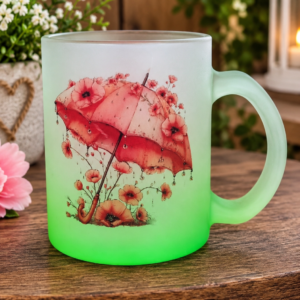 Green Frosted Glass Mug - "Umbrella"