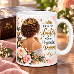 White Premium Ceramic Mug - "Ek is die dogter van "
