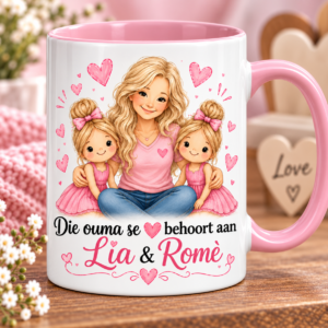 White & Pink in Premium Ceramic Mug - "Die ouma se hart"