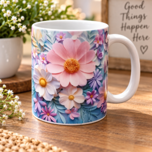 White Premium Ceramic Mug - "Pastel flowers"