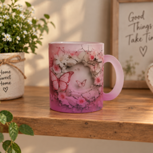 Pink Frosted Glass Mug - "Pink butterfly..."