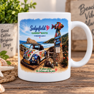 White Premium Ceramic Mug - "Sedgefield A place where the tortoise sets the pace"