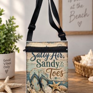 Canvas Sling, Crossbody bag " Salty Air, Sandy Toes"