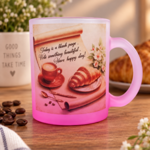 Frosted Pink Glass Mug - "Today is a blank page"