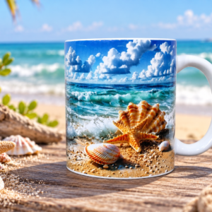 White Premium Ceramic Mug - "Beach"