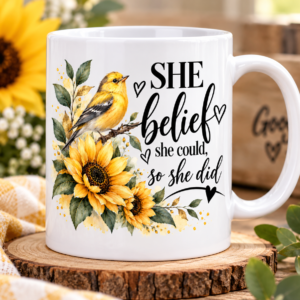 White Premium Ceramic Mug - "She belief she could, so she did"